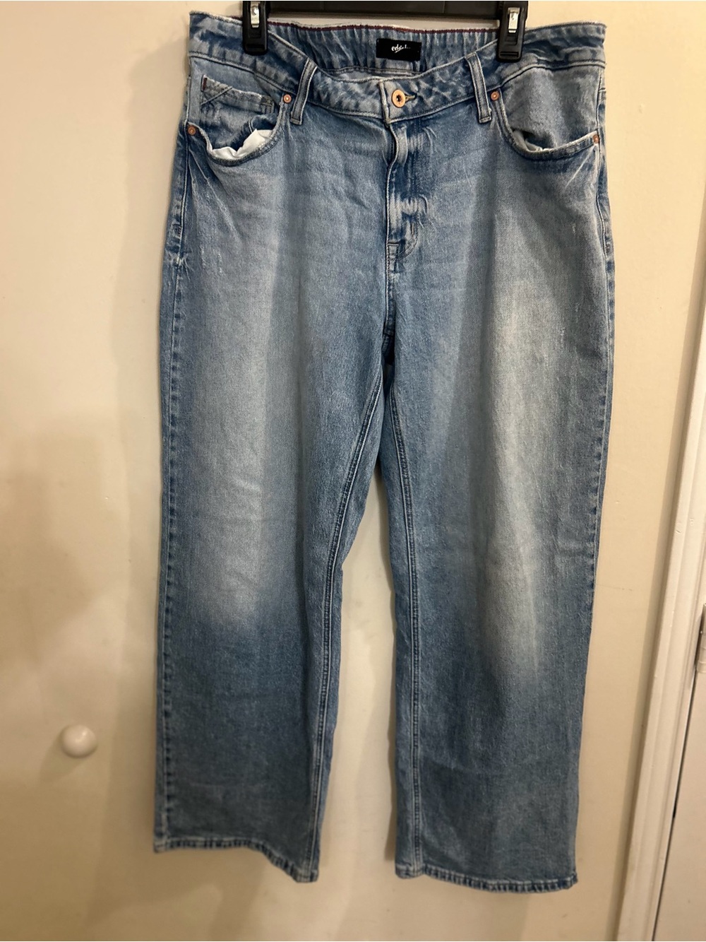 Edge Light Blue Mid Rise Boyfriend Jeans - Relaxed Wide Leg